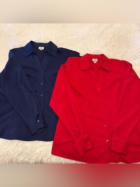 Worthington Classic Long Sleeve Button-Down Shirt Pair - Navy and Red